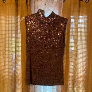 Copper metallic “once again” high neck tank top